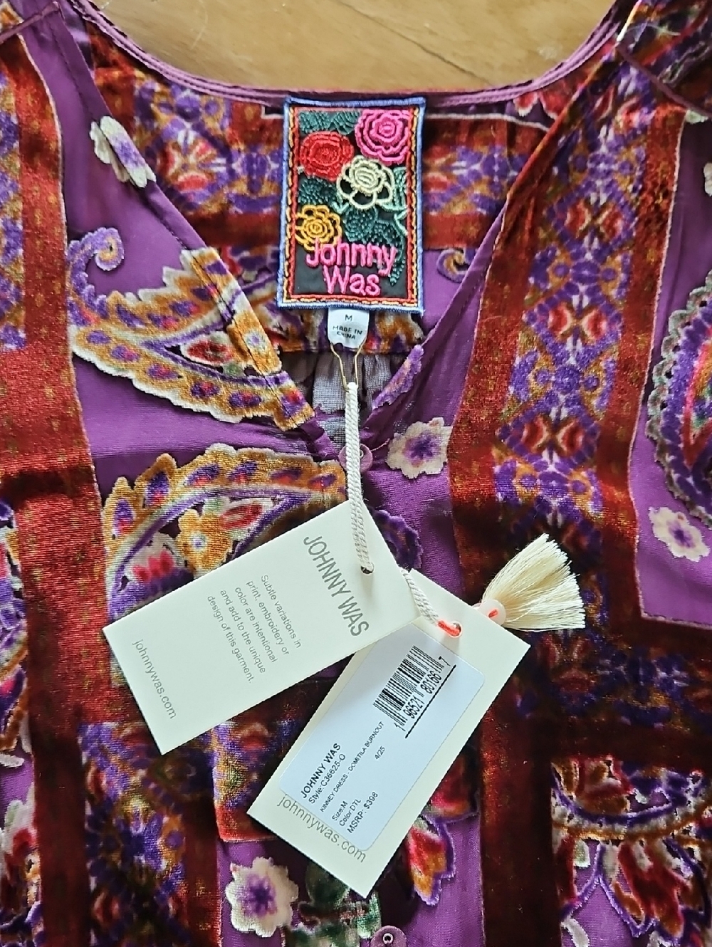 Johnny Was Domitila Burnout Kinney Dress with Slip, NWT - Picture 5 of 6